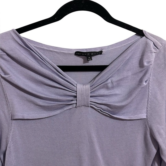 ANTONIO MELANI Purple Bow Inspired Silk Blend Blouse Career Feminine Blouse M - Picture 5 of 7